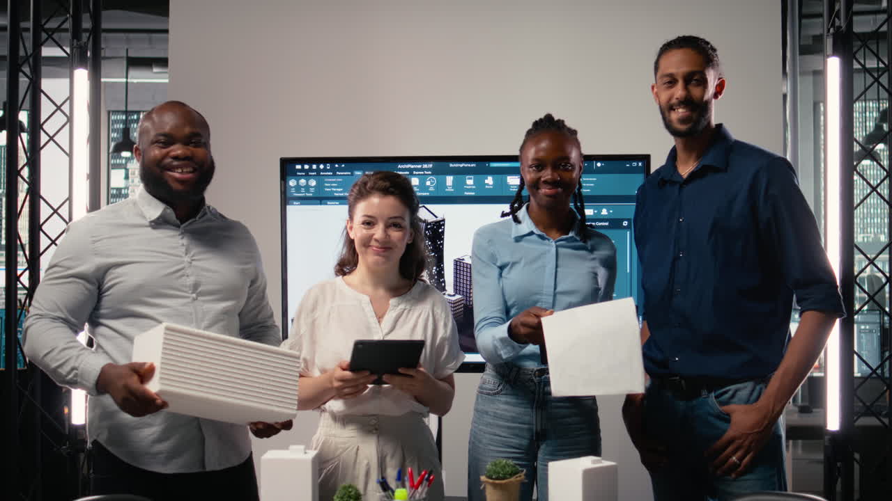 Portrait of multiethnic experts in real estate during collaborative meeting