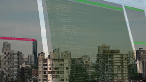 animation of data processing over cityscape