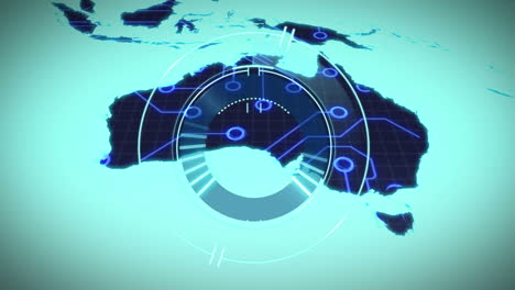 animation of scope scanning over world map on blue background