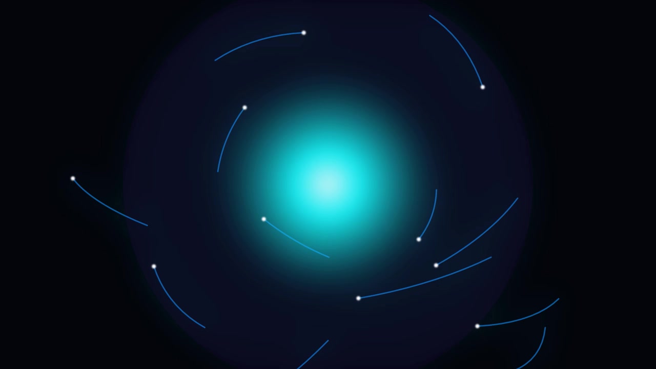 Abstract Motion Graphic of Glowing Particles Orbiting a Central Light