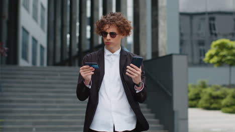 frustrated businessman detected fraud while entering credit card number on smartphone stolen money