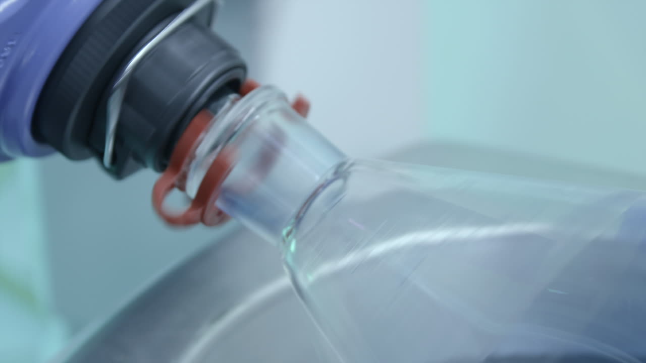 플라스크에 있는 파란색 용액에 대한 실험실 실험