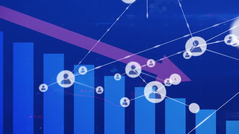 Animation-of-financial-data-processing-over-network-of-connections-with-icons