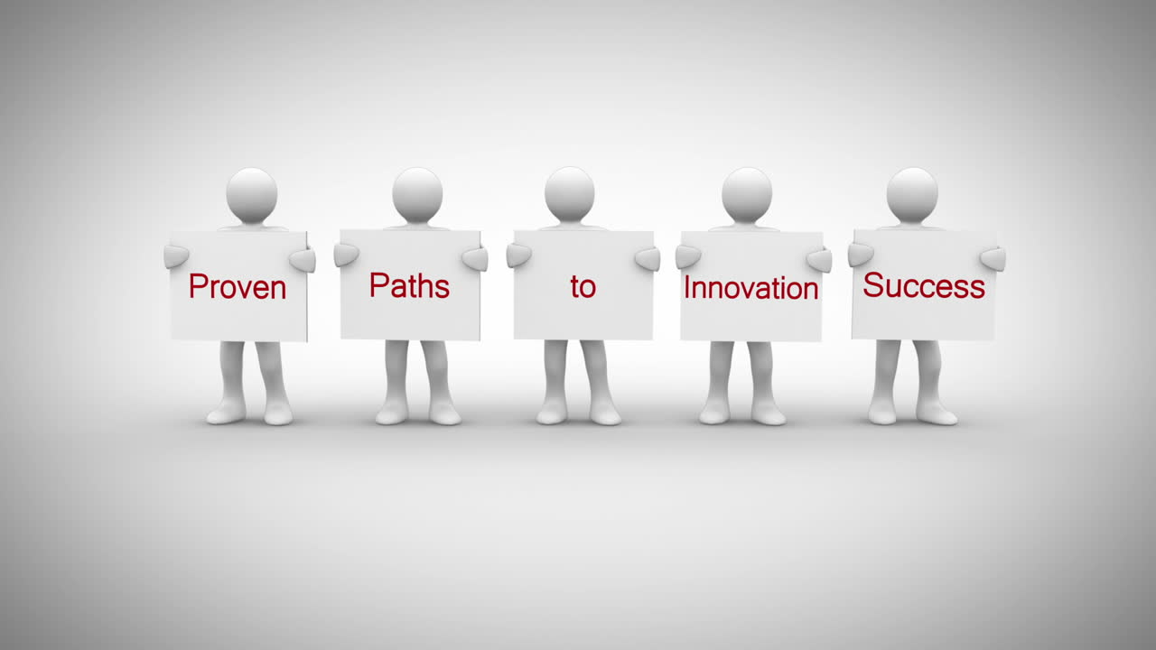 белые символы, показывающие знаки, указывающие проверенные пути к успеху инноваций