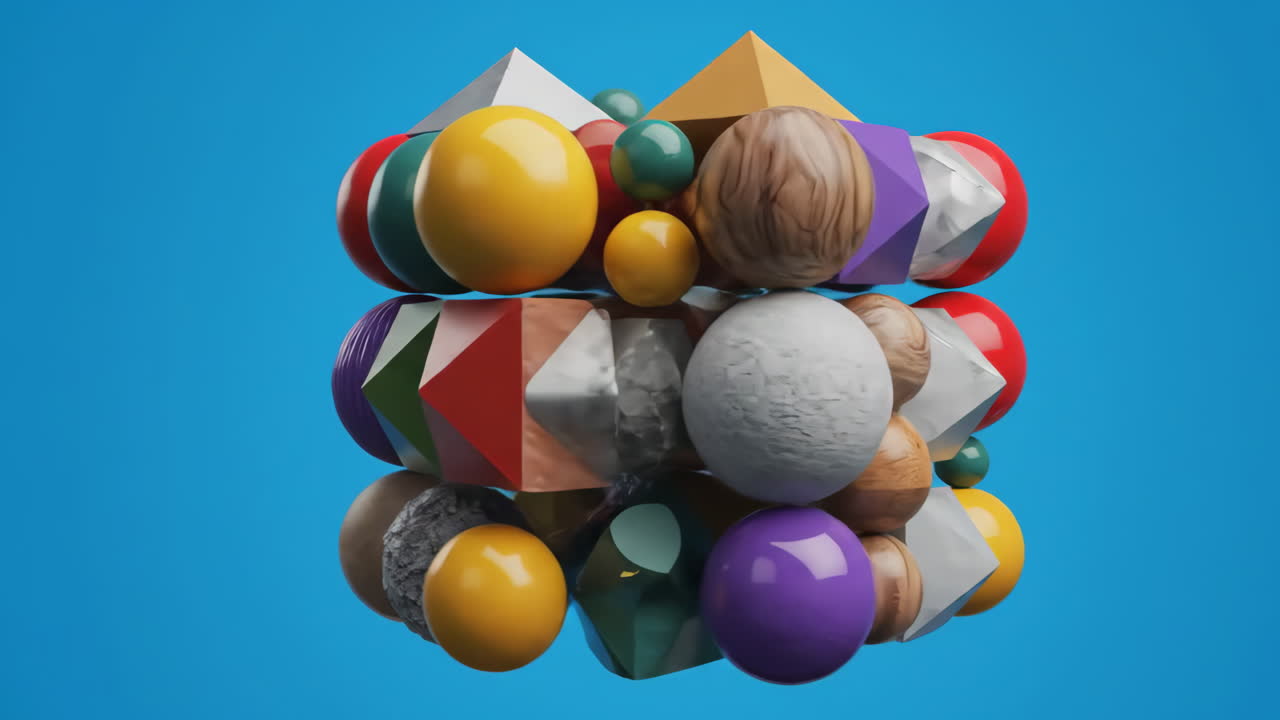 Abstract 3D Geometric Shapes Composition on Blue Background