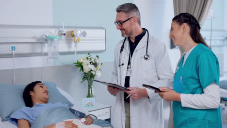 Happy-man,-doctor-and-high-five-with-patient