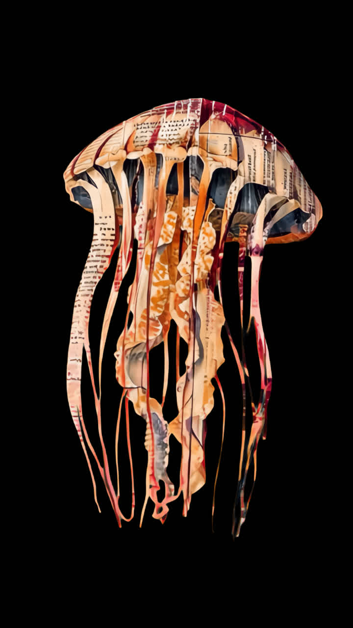 Risorsa isolata di animazione di design di collage artistico di meduse, video 4K trasparente, canale alfa