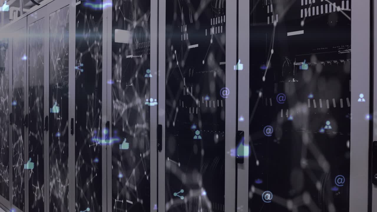 Animation of moving shapes over server room
