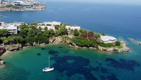 Agia-Pelagia-seaside-resort-and-bay-in-the-Greek-island-of-Crete,-aerial-view