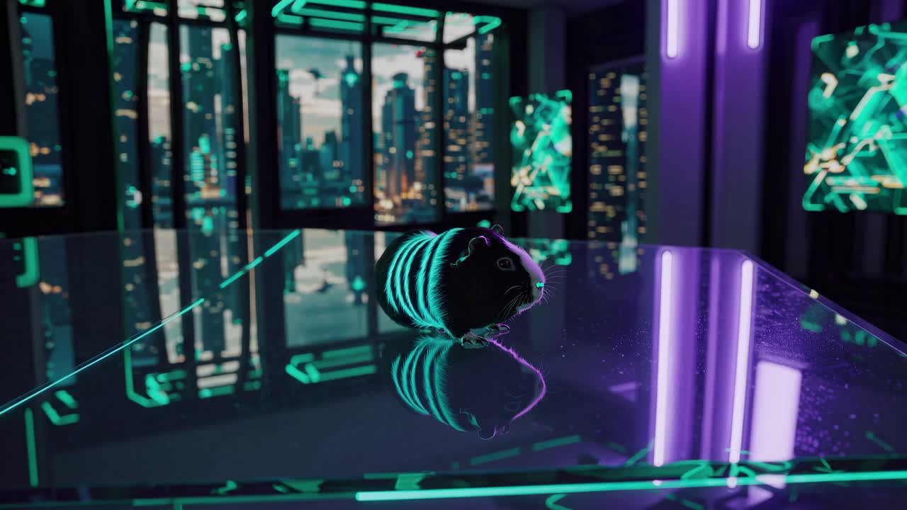 Futuristic Guinea Pig in a Modern Cityscape