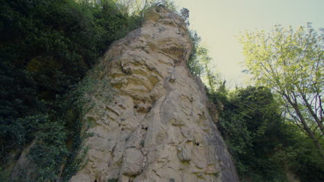 panning shot looking up limestone outcrop at creswell crags, worksop