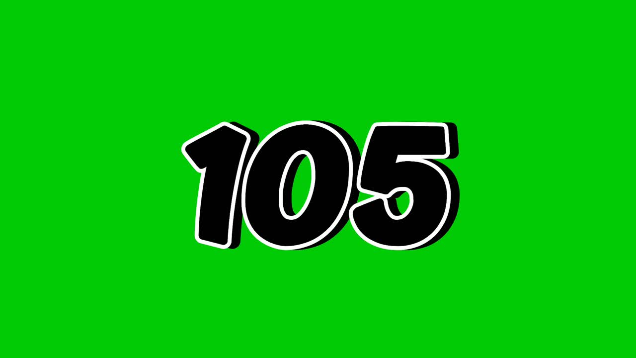 Number 105 symbol sign animation motion graphics cartoon on green screen background. Black color number reveal on smoke,for video number for video elements