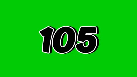 number 105 symbol sign animation motion graphics cartoon on green screen background. black color number reveal on smoke,for video number for video elements