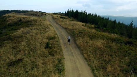 hombre en bicicleta a pesar de un camino de montaña en un día soleado