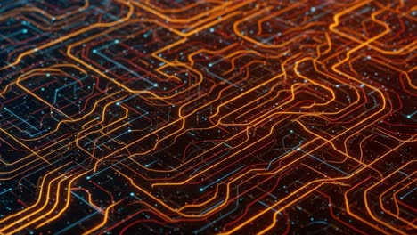 A Stunning Visual Representation of Digital Circuitry with Dynamic Lines and Glowing Nodes, Exploring the Intricacies of Modern Technology and Connectivity