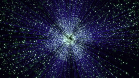 esfera brillantemente iluminada en una escena cósmica con estrellas giratorias