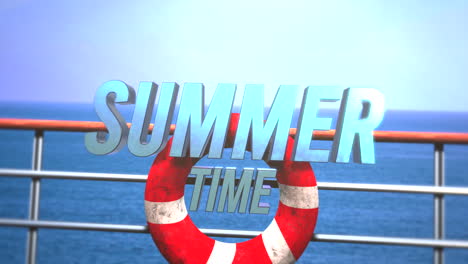 summer time with red lifebuoy on passenger ship in ocean