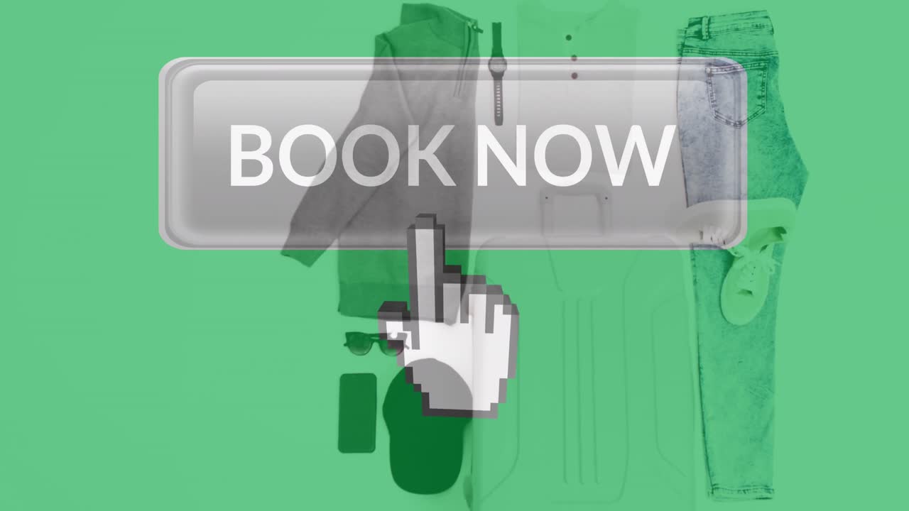 책의 애니메이션 이제 녹색 배경에 수과 옷 위의 텍스트