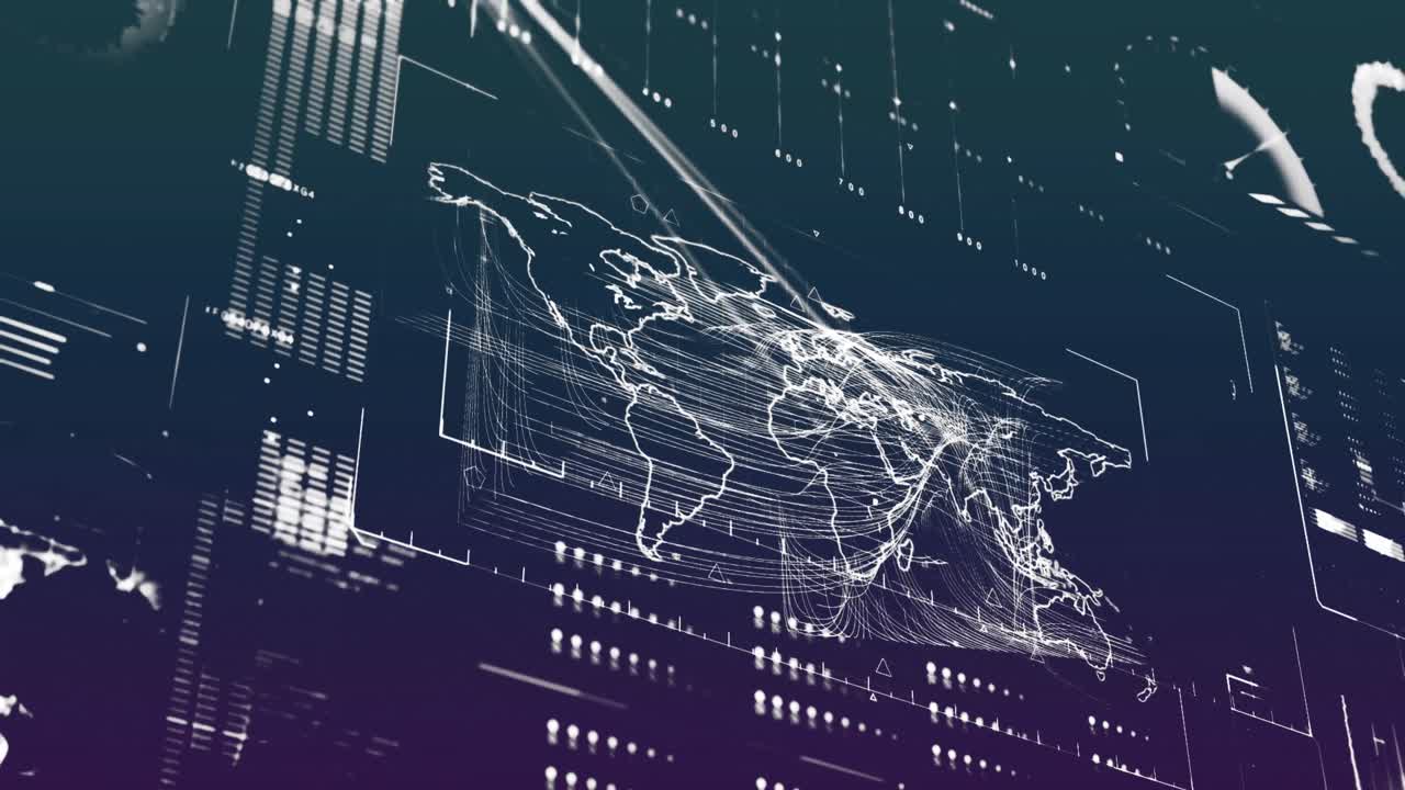 Animation of data processing with data processing on blue background