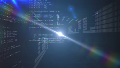 animation of digital data processing over blue background