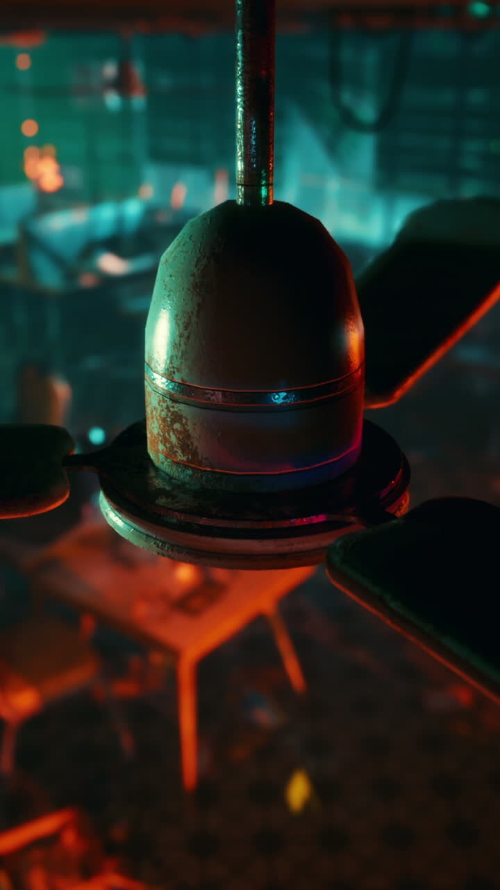 Rusty Ceiling Fan in a Dark, Cyberpunk Room