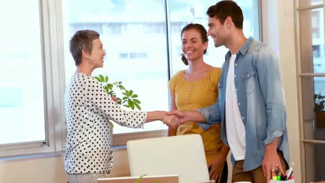 un equipo de negocios casual estrechando la mano.