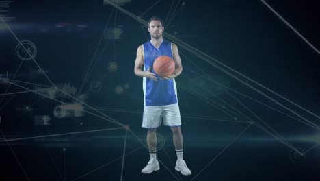 Animación-De-Red-De-Conexiones-Sobre-Jugador-De-Baloncesto-Caucásico