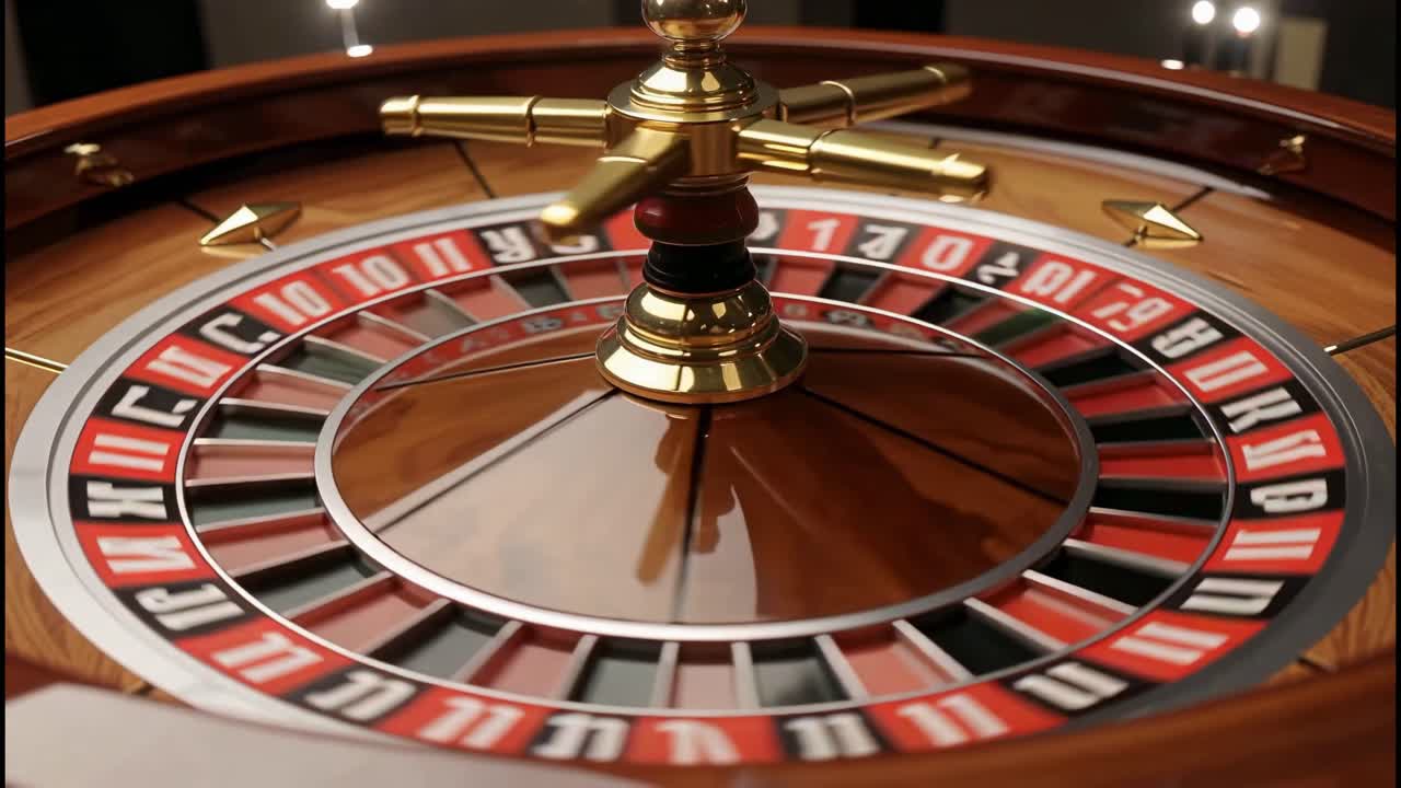 Closeup of a roulette wheel in motion