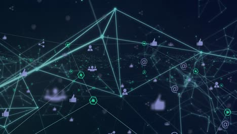 digital animation of network of connections over digital icons against black background
