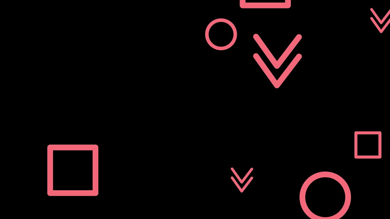 animación de formas que caen y flechas blancas sobre fondo negro