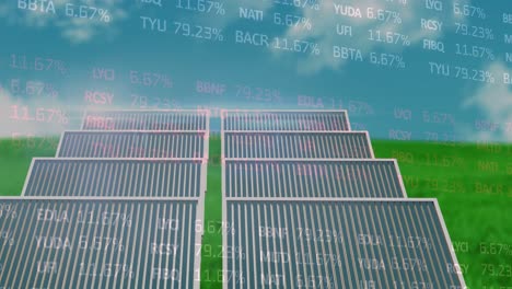 Animation-Von-Finanzdaten-über-Solarpaneelen