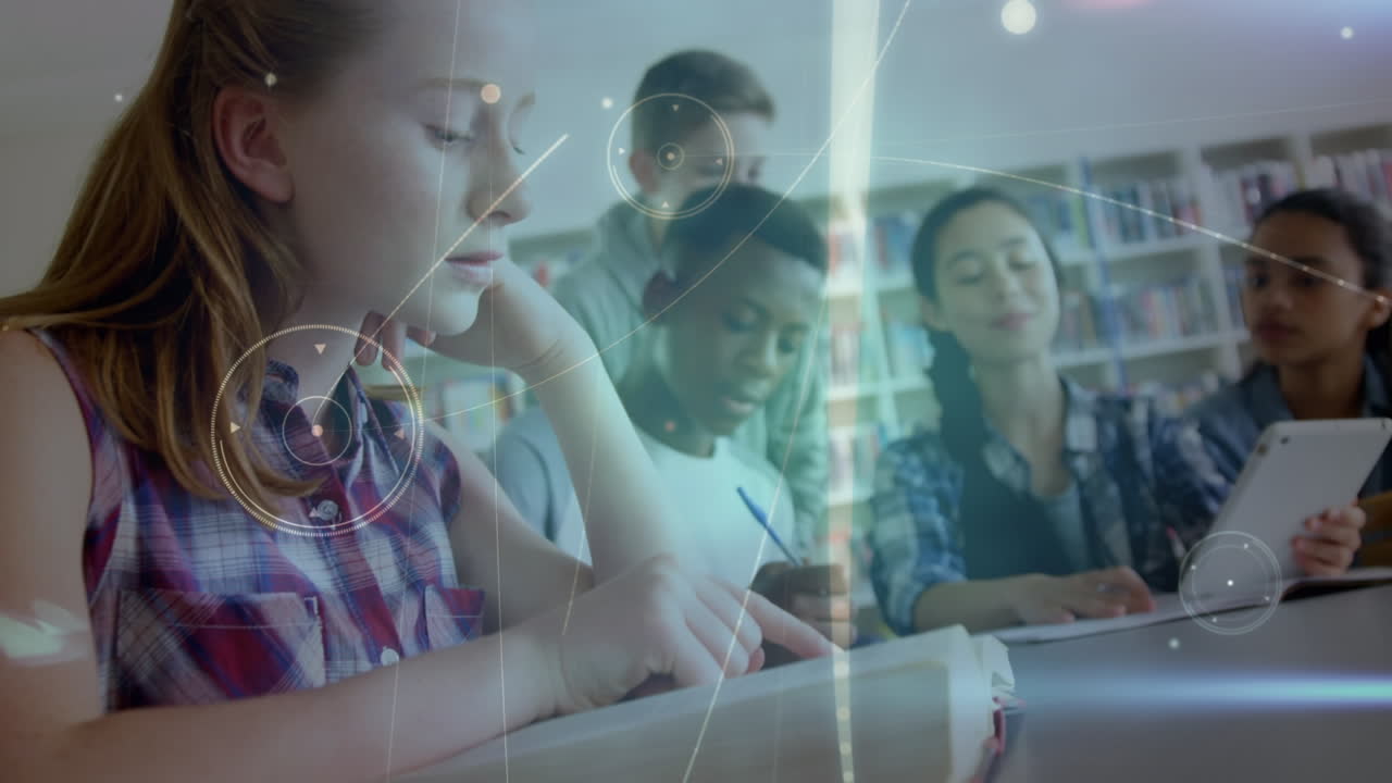 animación de la red de conexiones entre diversos estudiantes en el aula con el maestro