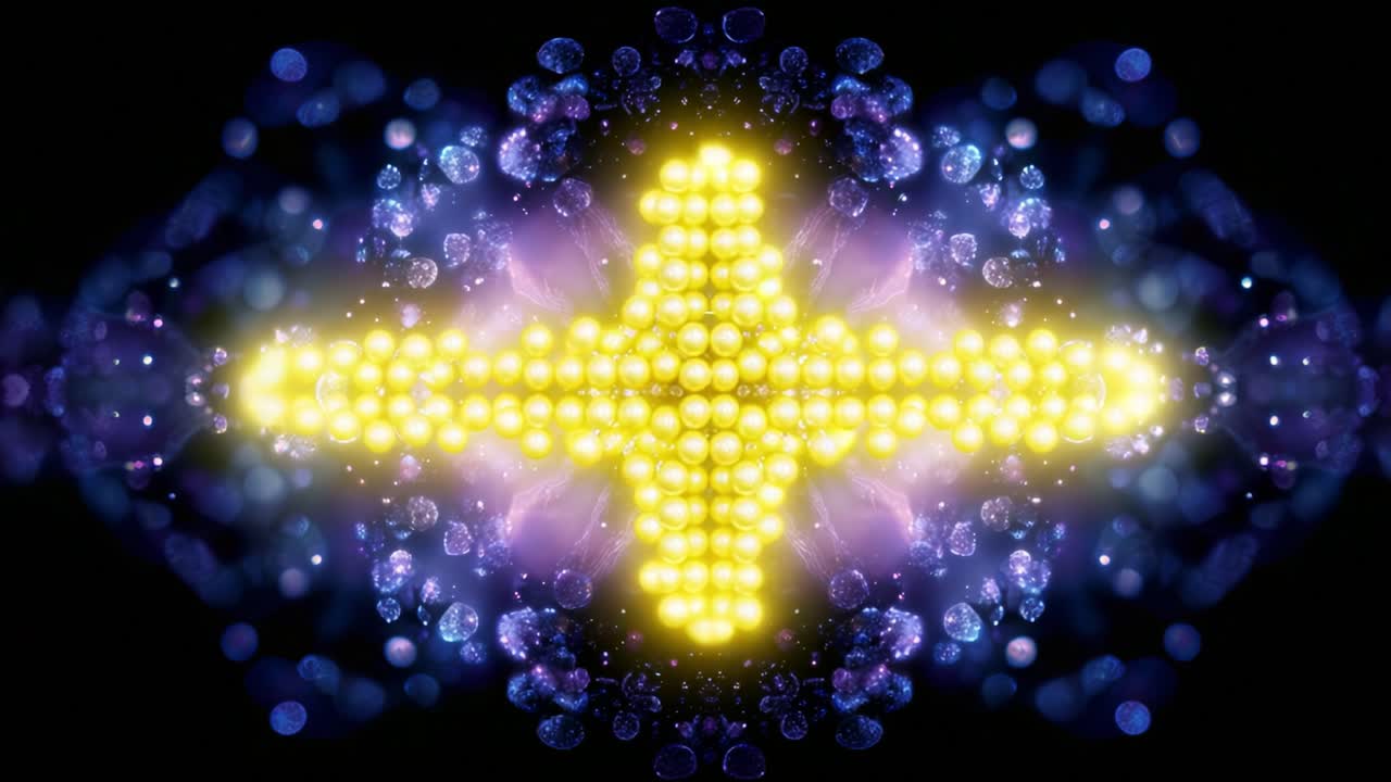 A Stunning Visual Symmetry of Colorful Light Patterns, Merging Celestial Elements and Vibrant Particles in a Blurred Space, Creating an Enigmatic and Hypnotic Experience of the Universe