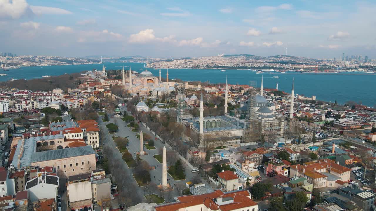 vista aérea de hagia sophia con drone desde estambul turkiye