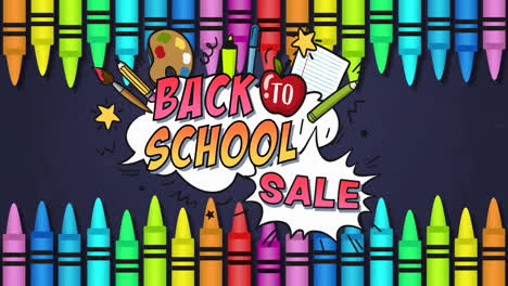 Animation-Des-Textes-„Back-To-School-Sale“-über-Buntstiften