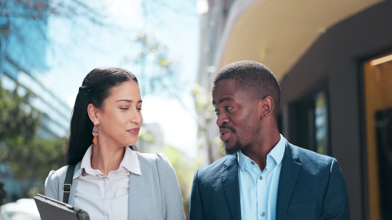 City, talking and business people conversation