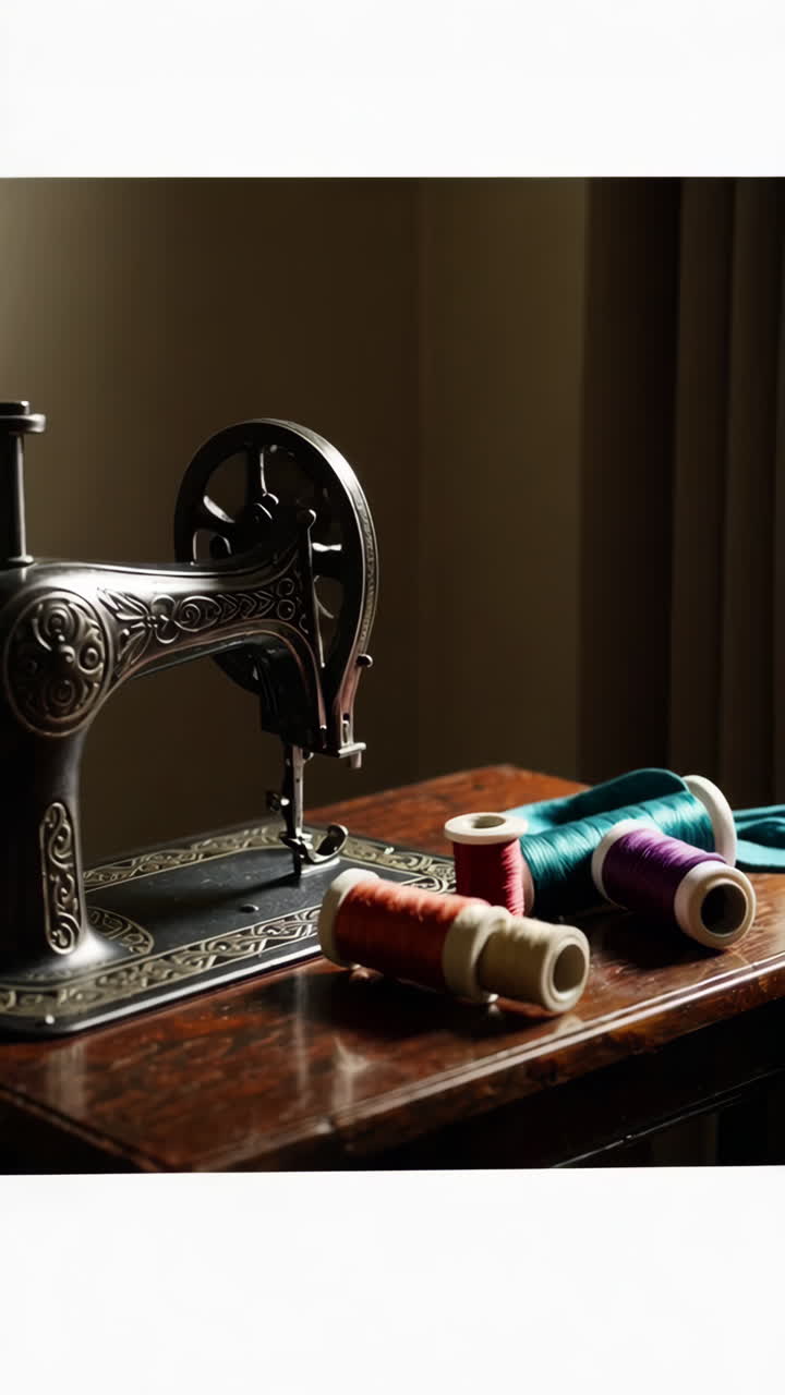 Vintage Sewing Machine with Threads