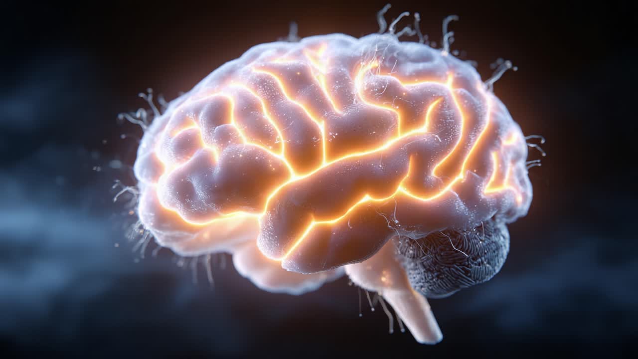 An Intricate Visualization of a Human Brain with a Glowing Network of Neurons, Showcasing the Complexity and Beauty of Cognitive Processes in an Artistic Abstract Representation