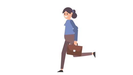 woman character run cycle with briefcase isolated cartoon animation