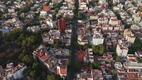 birds eye view flying over colonia del valle neighborhood in mexico city