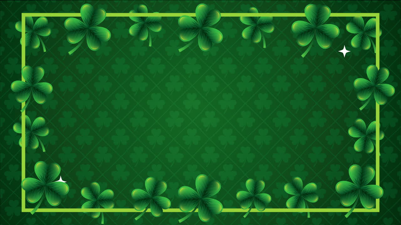 tarjeta animada del día de san patricio con marco de tréboles