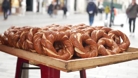 turkish bagels (simit) on a wooden tray