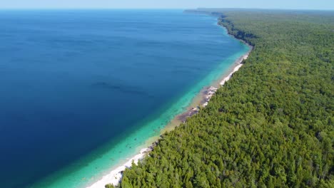 aerial wide shot of beautiful beach on georgian bay, ontario, canada