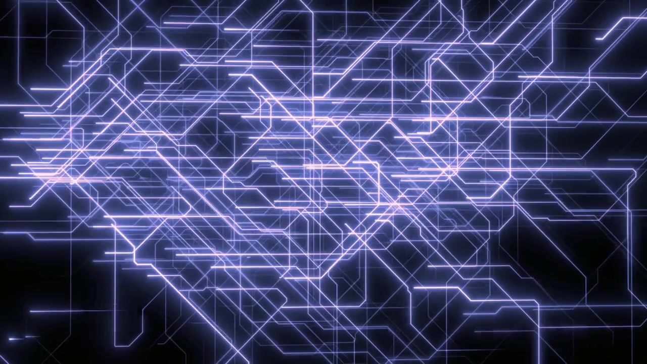 Dynamic Abstract Circuit Board with Glowing Blue Data Lines