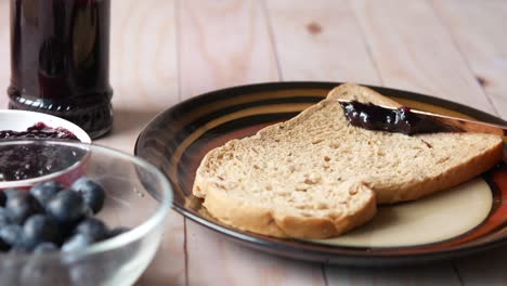 blueberry jam on whole wheat toast