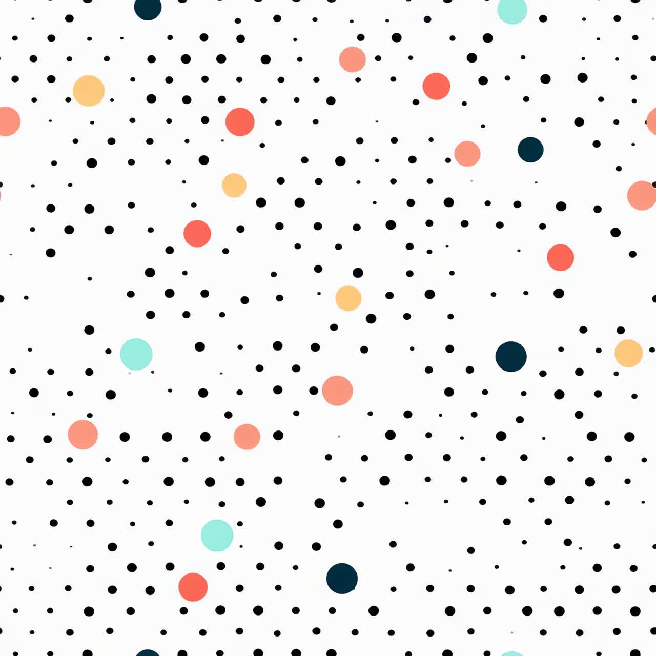 Colorful polka dot pattern on a white background, captured from a top-down angle