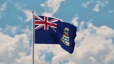 Cayman-Islands-flag-waving-in-the-blue-sky-realistic-4k-Video