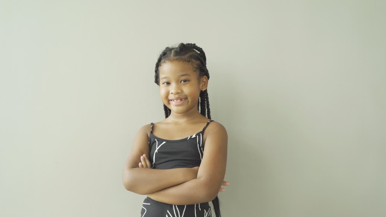 Portrait of happy smiling young black African American student girl studying from home and talking to friends in webcam group video call conference online. People lifestyle