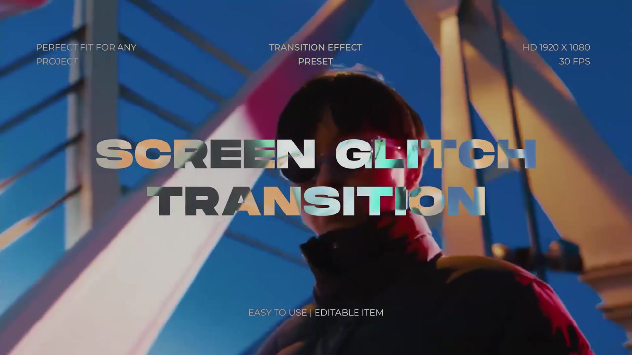 Dynamické přechodové efekty s glitchem obrazovky pro střih videa
