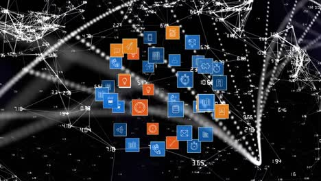 Animation of dna strand and network of connections with digital icons